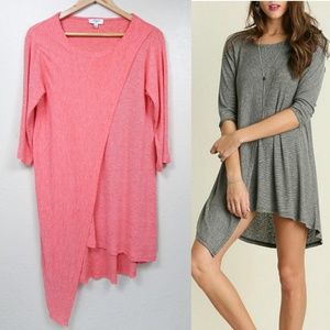 Umgee Heather Orange Asymmetrical T Shirt Dress B3